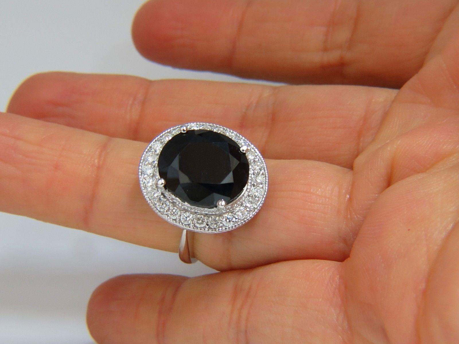 13.04 Carat Natural Black Sapphire Diamonds Ring 14 Karat Cluster Cocktail 3