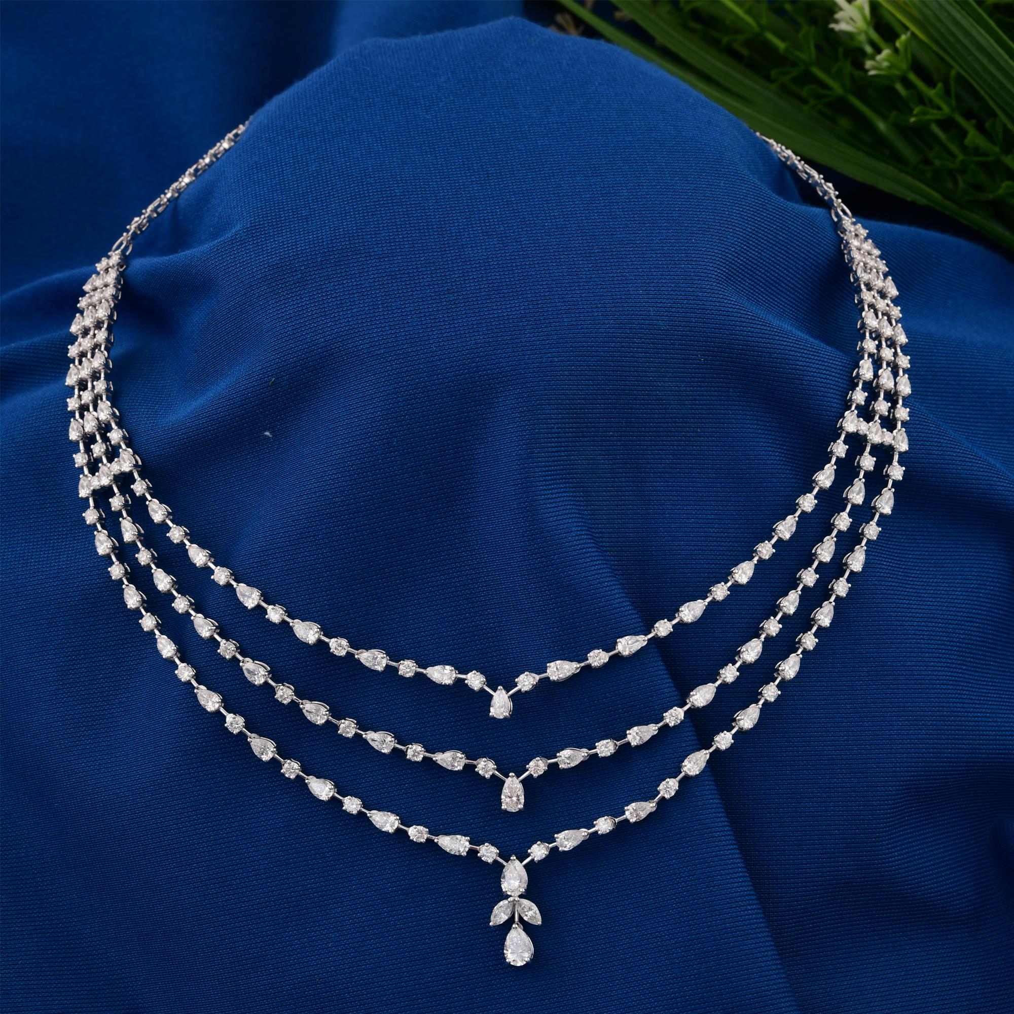 Taille poire Collier en or blanc 18 carats avec diamants multiformes de 13,04 carats de pureté SI en vente