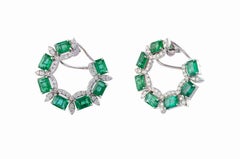 13.04 carats Natural Zambian Emerald and 2.25 carats Diamond Earring in 14k Gold