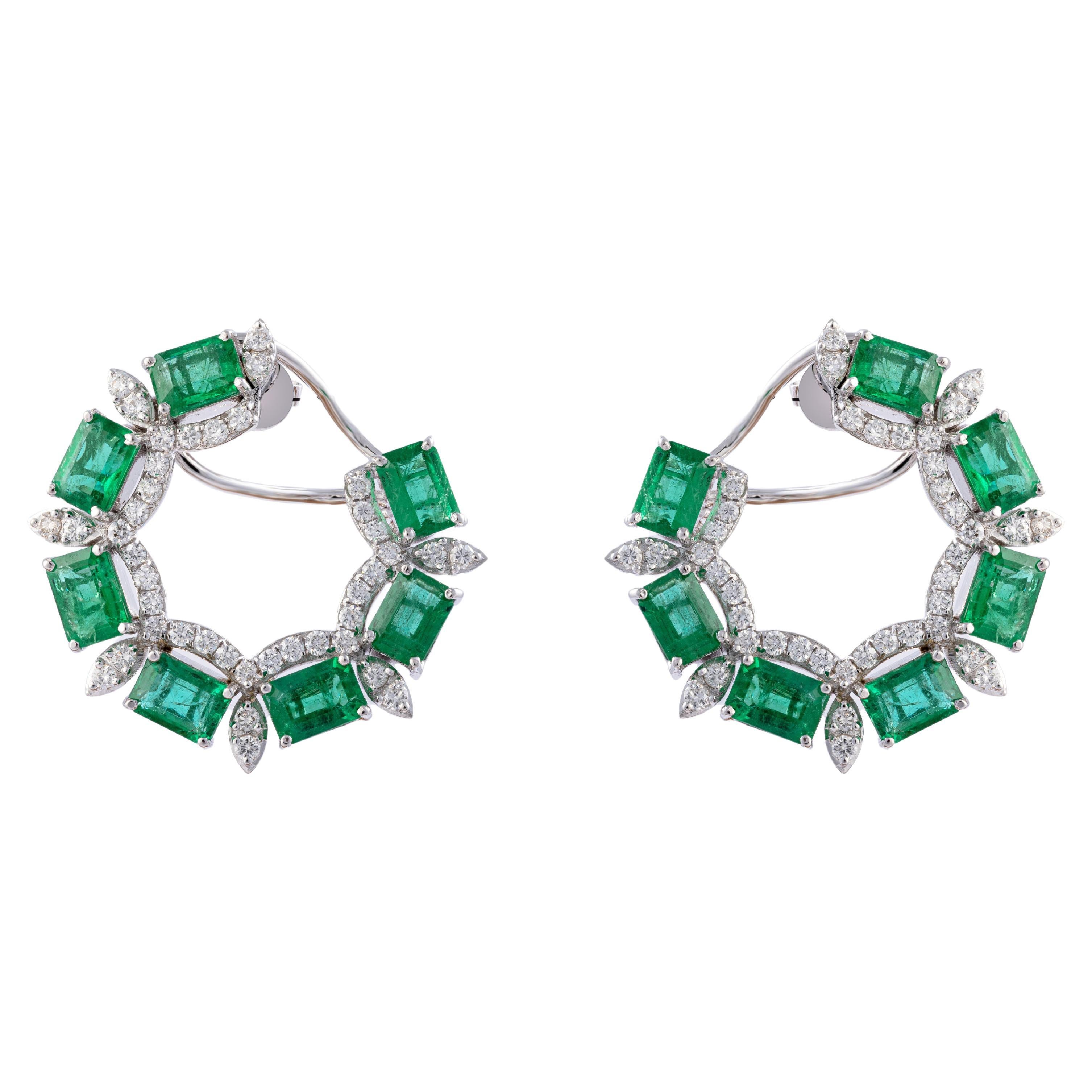 13.04 carats Natural Zambian Emerald and 2.25 carats Diamond Earring in 14k Gold For Sale