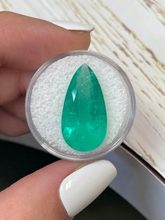 13.05 Carat 23x12 Apple Green Colombian Emerald - Pear-Cut May Birthstone Gem