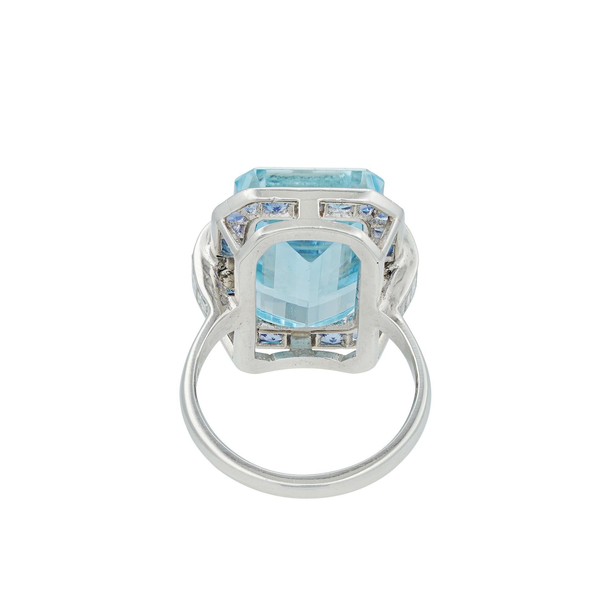 13.05 Carat Aquamarine Sapphire Diamond Platinum Cluster Ring For Sale ...