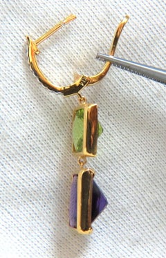 13.05 Carat Natural Amethyst Peridot Diamond Dangle Earrings 14 Karat