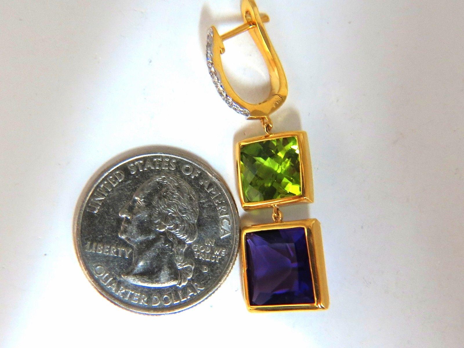 13.05 Carat Natural Amethyst Peridot Diamond Dangle Earrings 14 Karat In New Condition For Sale In New York, NY