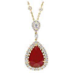 Collier poire 13.05 carats Rubis Diamant en or jaune 18K