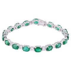 Bracelet tennis en or 14 carats avec émeraudes naturelles de Zambie de 13,06 carats et diamants