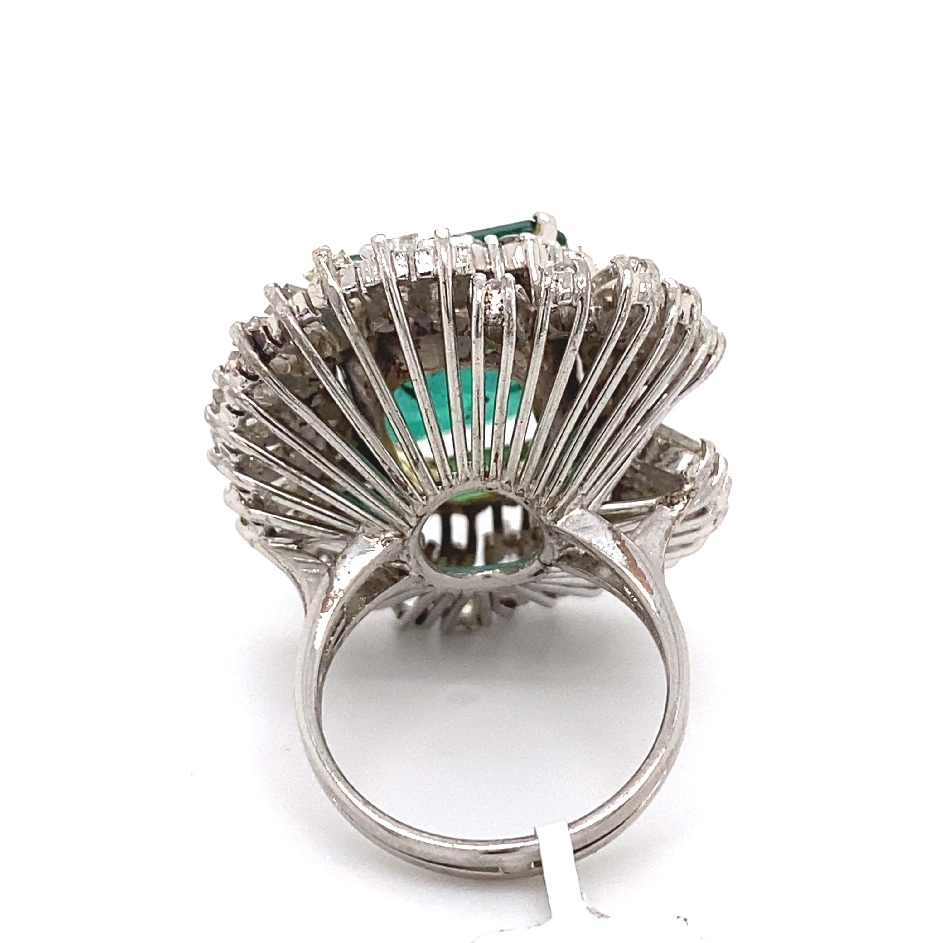 GIA 13.07ct Emerald Minor with 8.90ct Diamonds Vintage Ring 18k White Gold In Excellent Condition For Sale In BEVERLY HILLS, CA