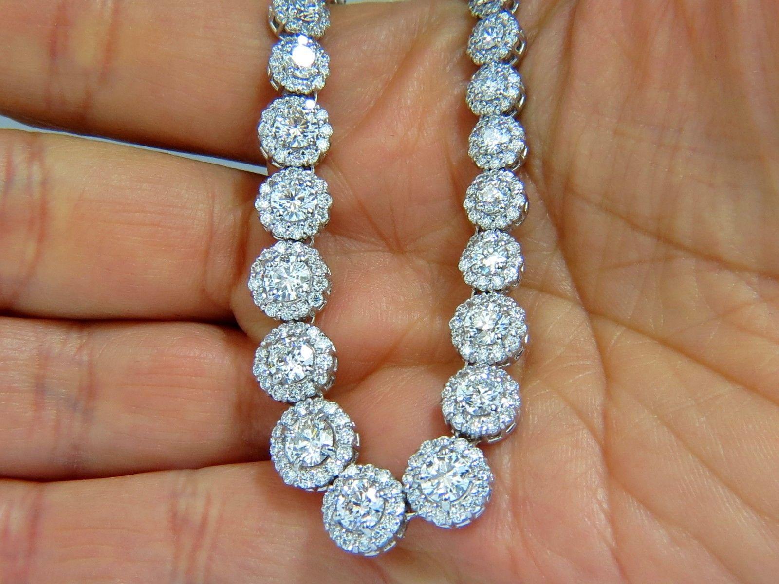 13.08 Carat Natural Diamonds Bracelet and Necklace Cluster Halo Matching Set 6