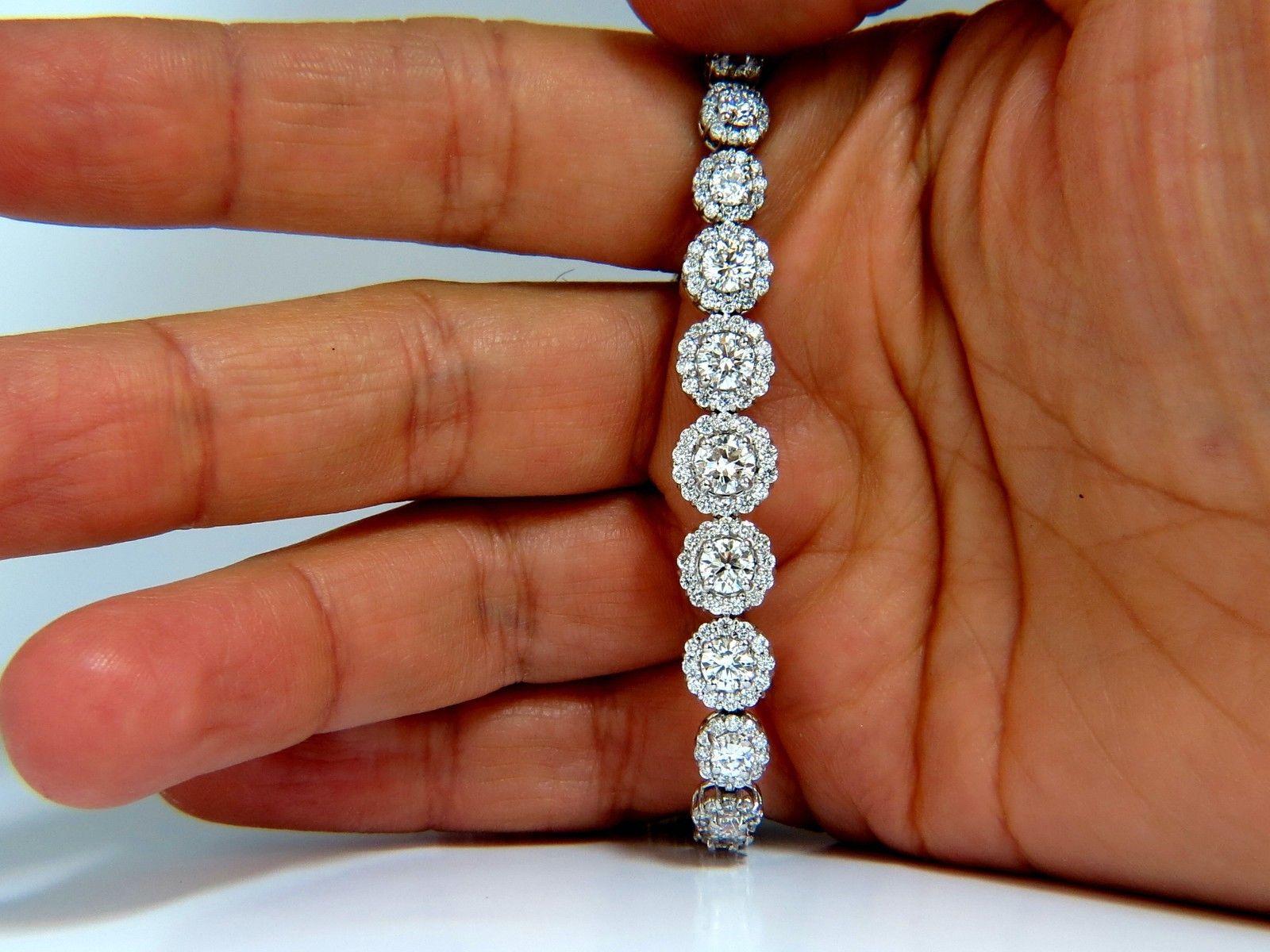 13.08 Carat Natural Diamonds Bracelet and Necklace Cluster Halo Matching Set 2