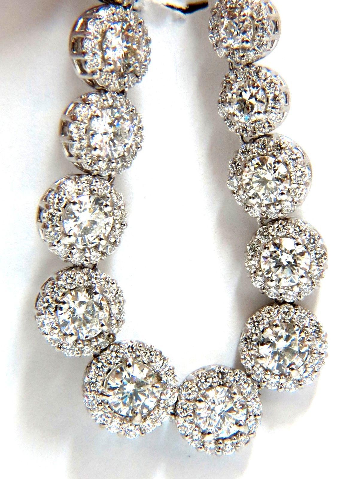 13.08 Carat Natural Diamonds Bracelet and Necklace Cluster Halo Matching Set 4
