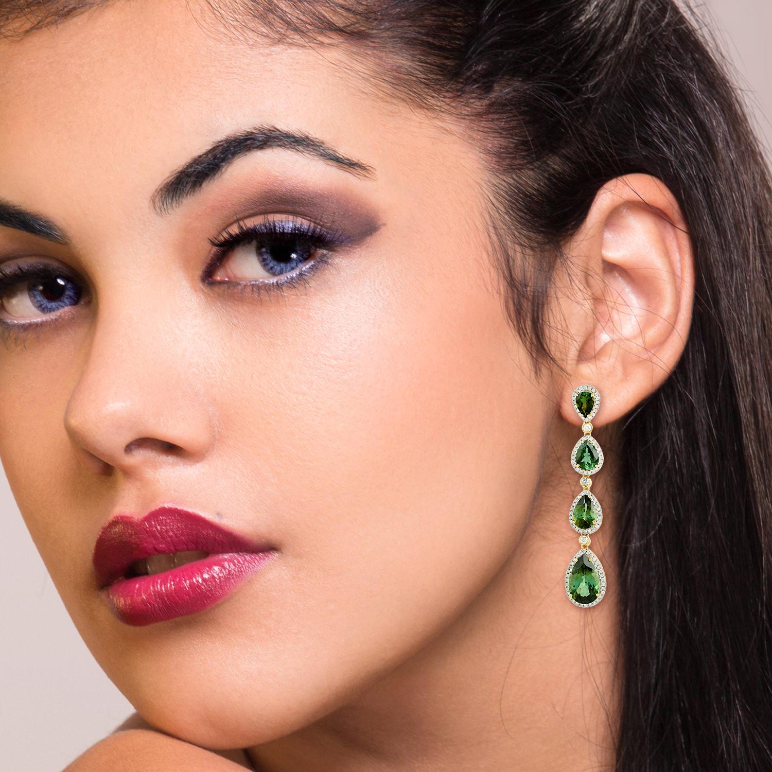 These tourmaline earrings are true stunners. Handcrafted of 18K gold, 13.08 carats tourmaline & illuminated with 1.36 carats of diamonds

FOLLOW  MEGHNA JEWELS storefront to view the latest collection & exclusive pieces.  Meghna Jewels is proudly
