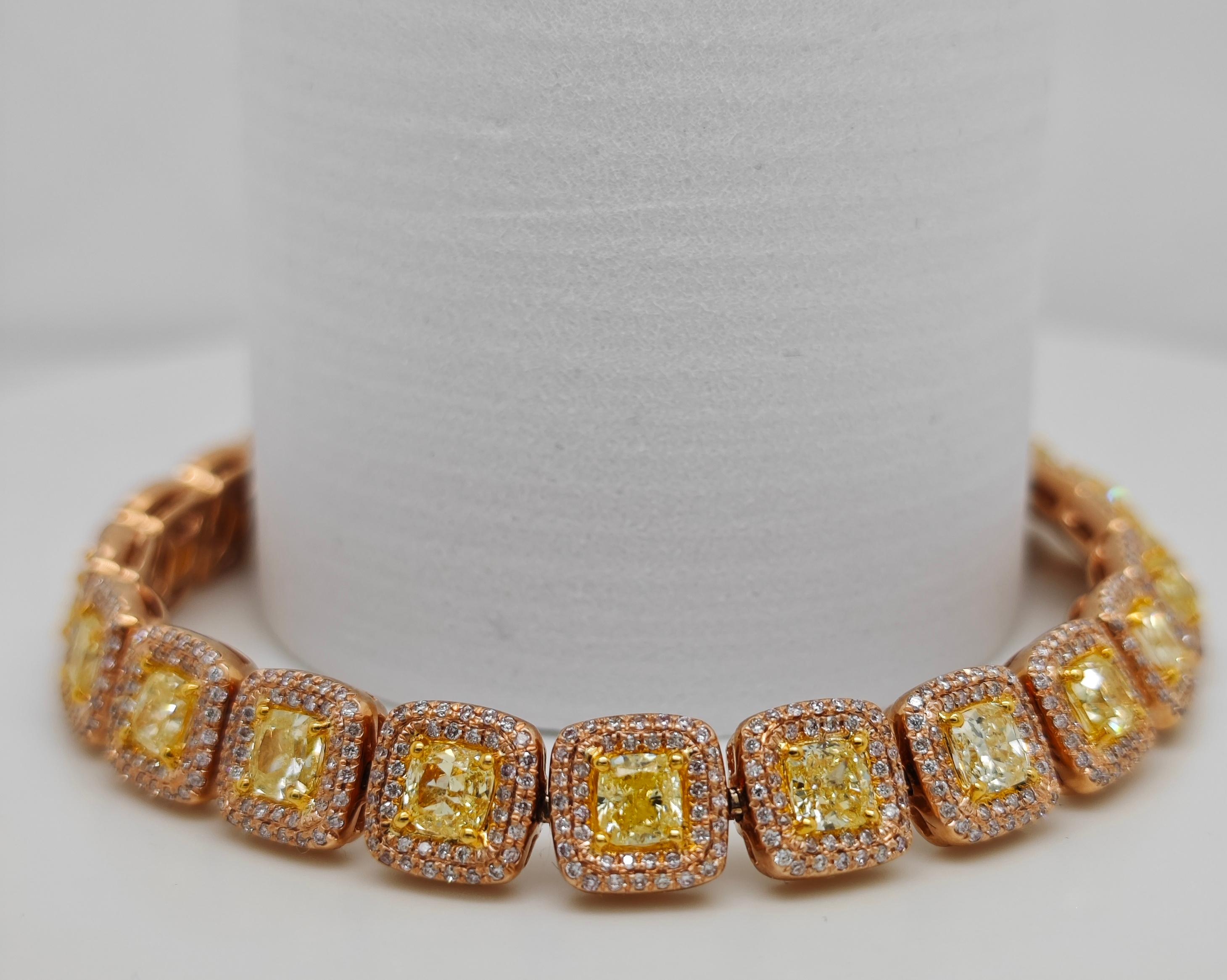 Women's 13.08 Carats Yellow Diamond Rose Gold Bracelet For Sale