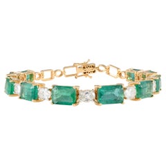 13.08 CTW Octagon Emerald 2.54 CTW Diamond Tennis Bracelet 18k Solid Yellow Gold