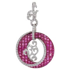 13.09 Carat Ruby and Diamond Circle Pendant in 18K White Gold