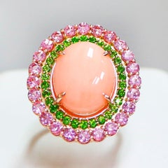 13.09ctw Natural Taiwan Coral & Sapphire Antique Art Deco Style Engagement Ring