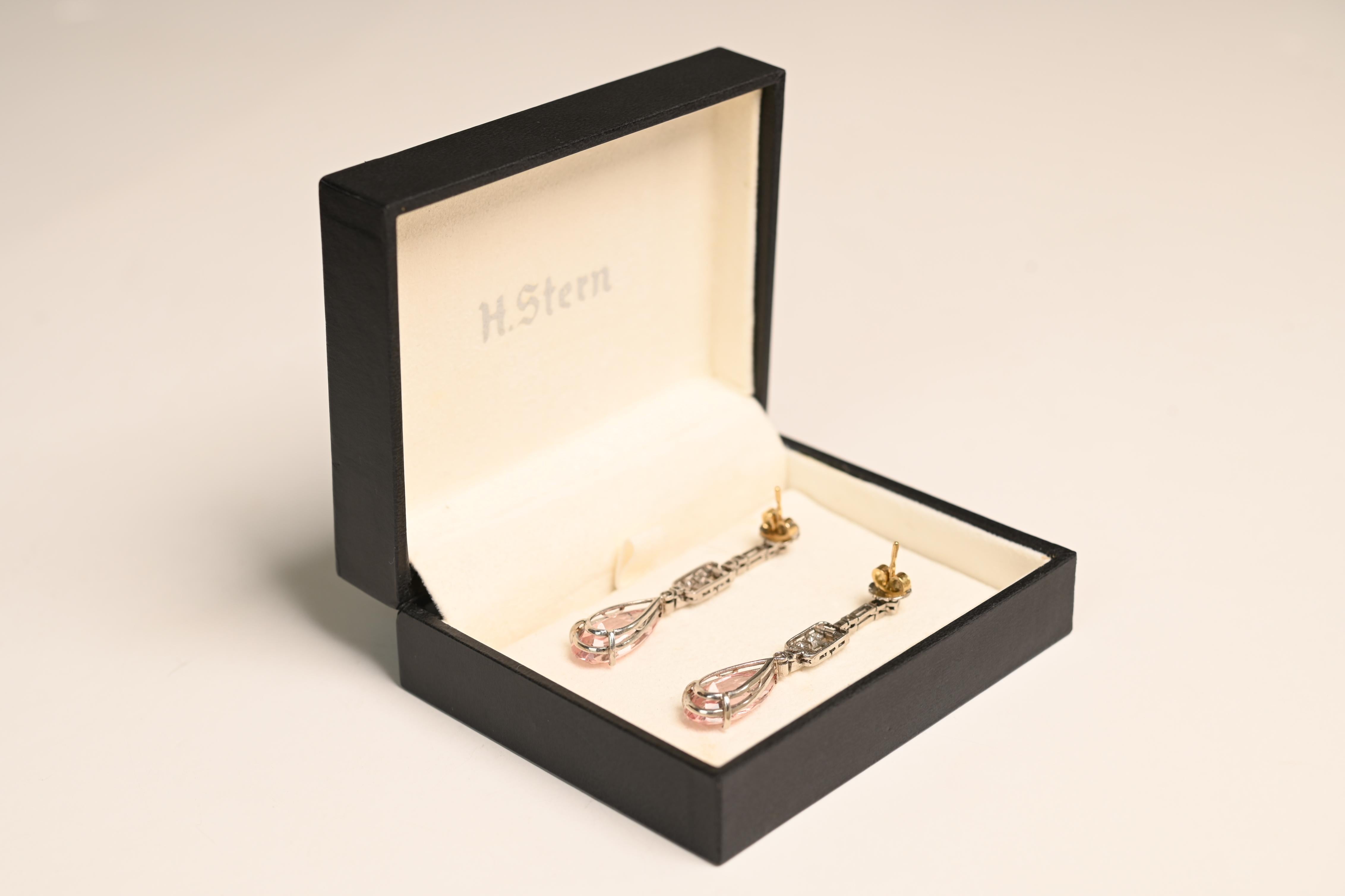 Taille poire Boucles d'oreilles en platine avec Morganite rose naturelle taillée en forme de poire (environ 13,00 carats) en vente