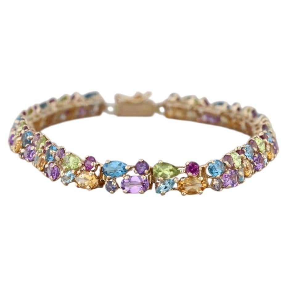 13.09ctw Gemstone Tennis Bracelet 14k Gold 8" Tanzanite Topaz Amethyst Peridot