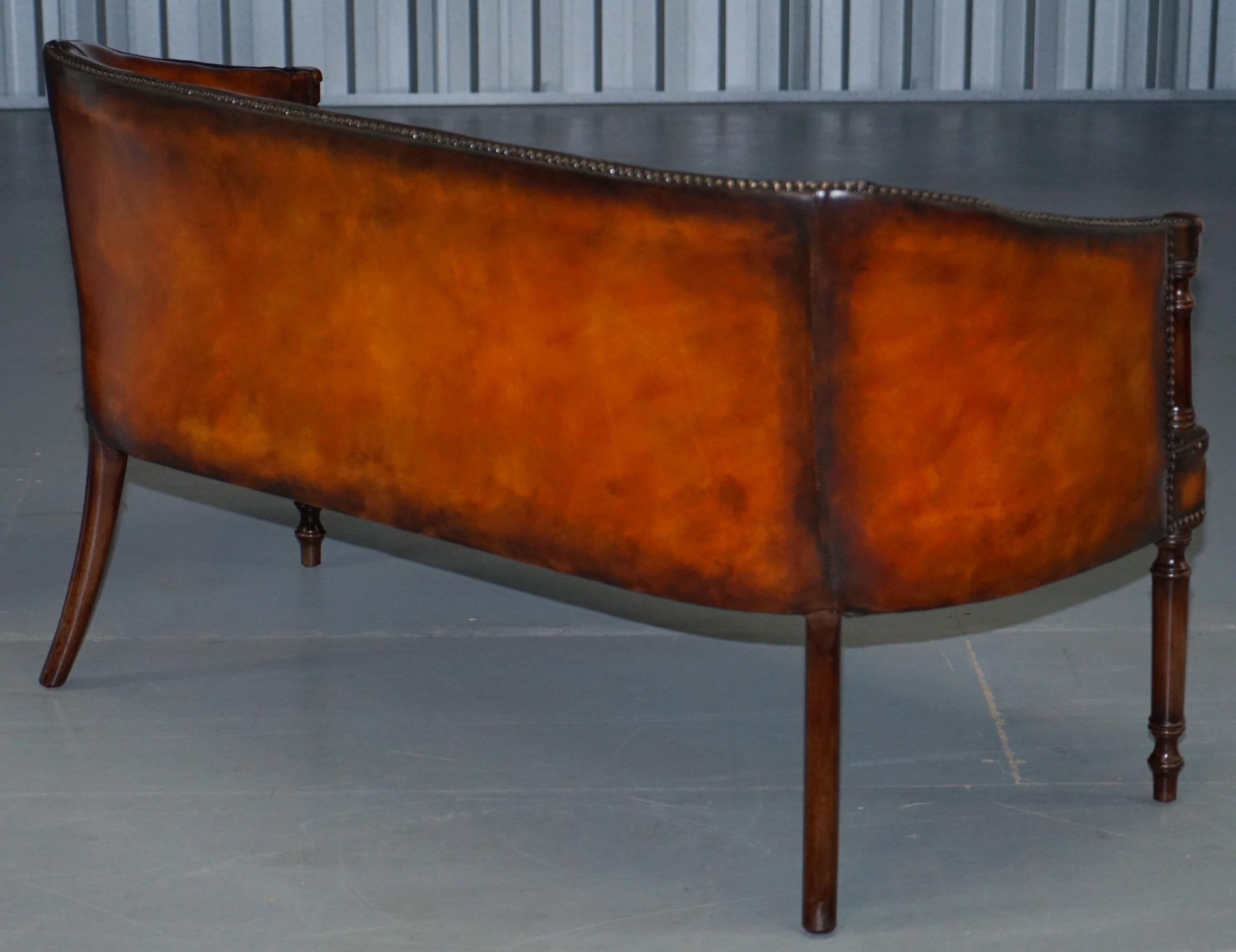 Restored Hand Dyed Whisky Brown Leather Regency Chesterfield Sofa 7