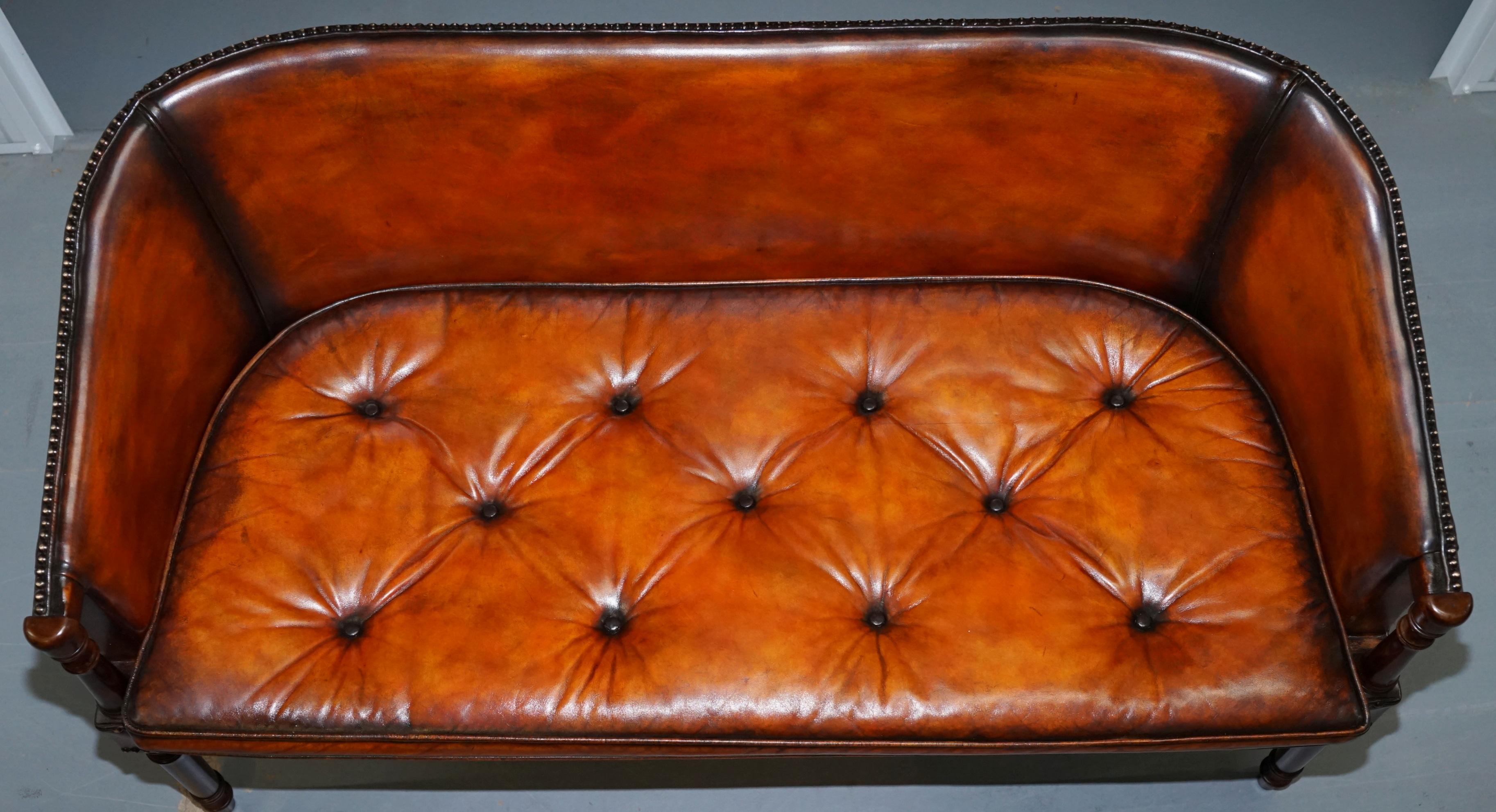 English Restored Hand Dyed Whisky Brown Leather Regency Chesterfield Sofa