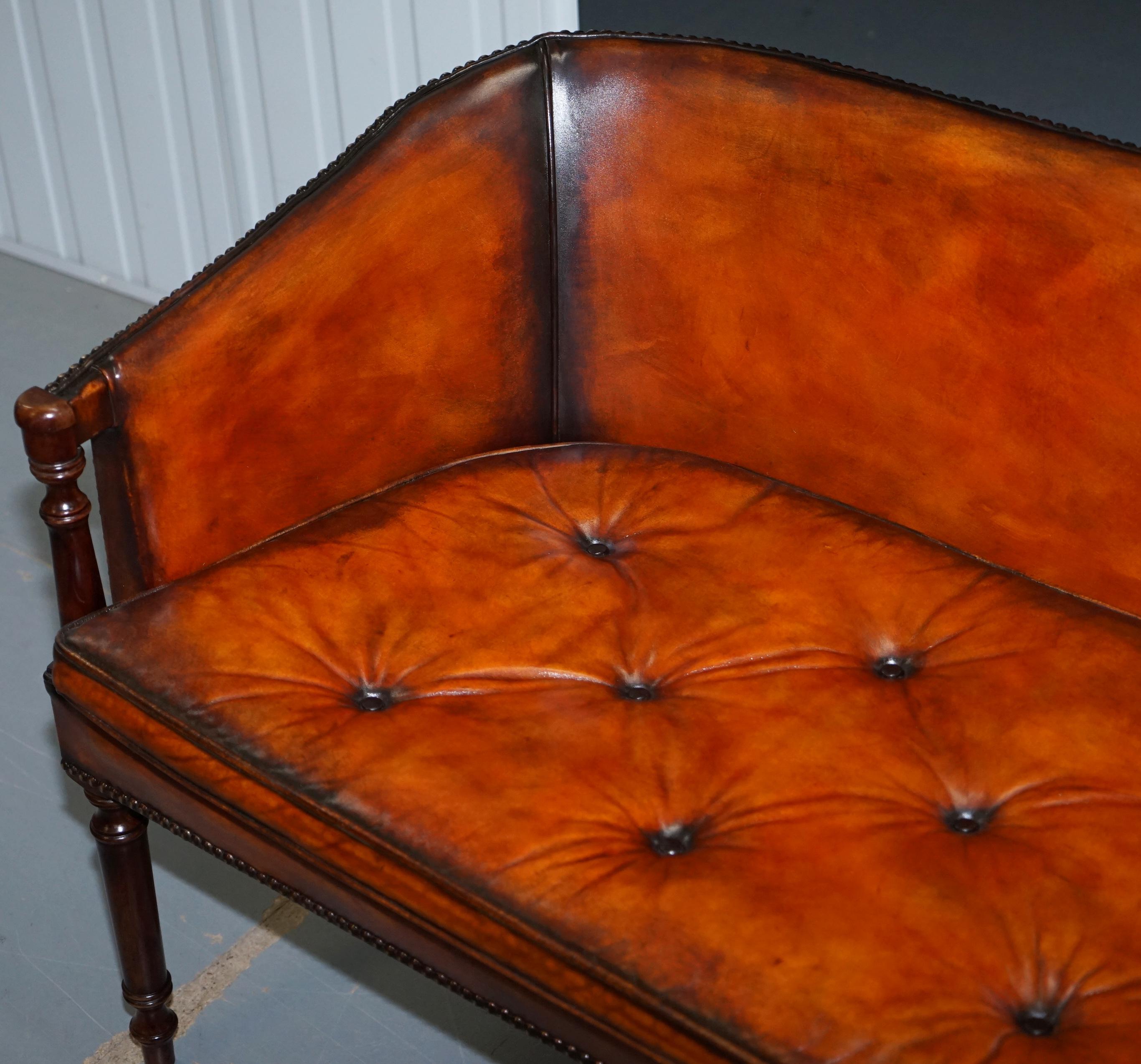 Hand-Crafted Restored Hand Dyed Whisky Brown Leather Regency Chesterfield Sofa