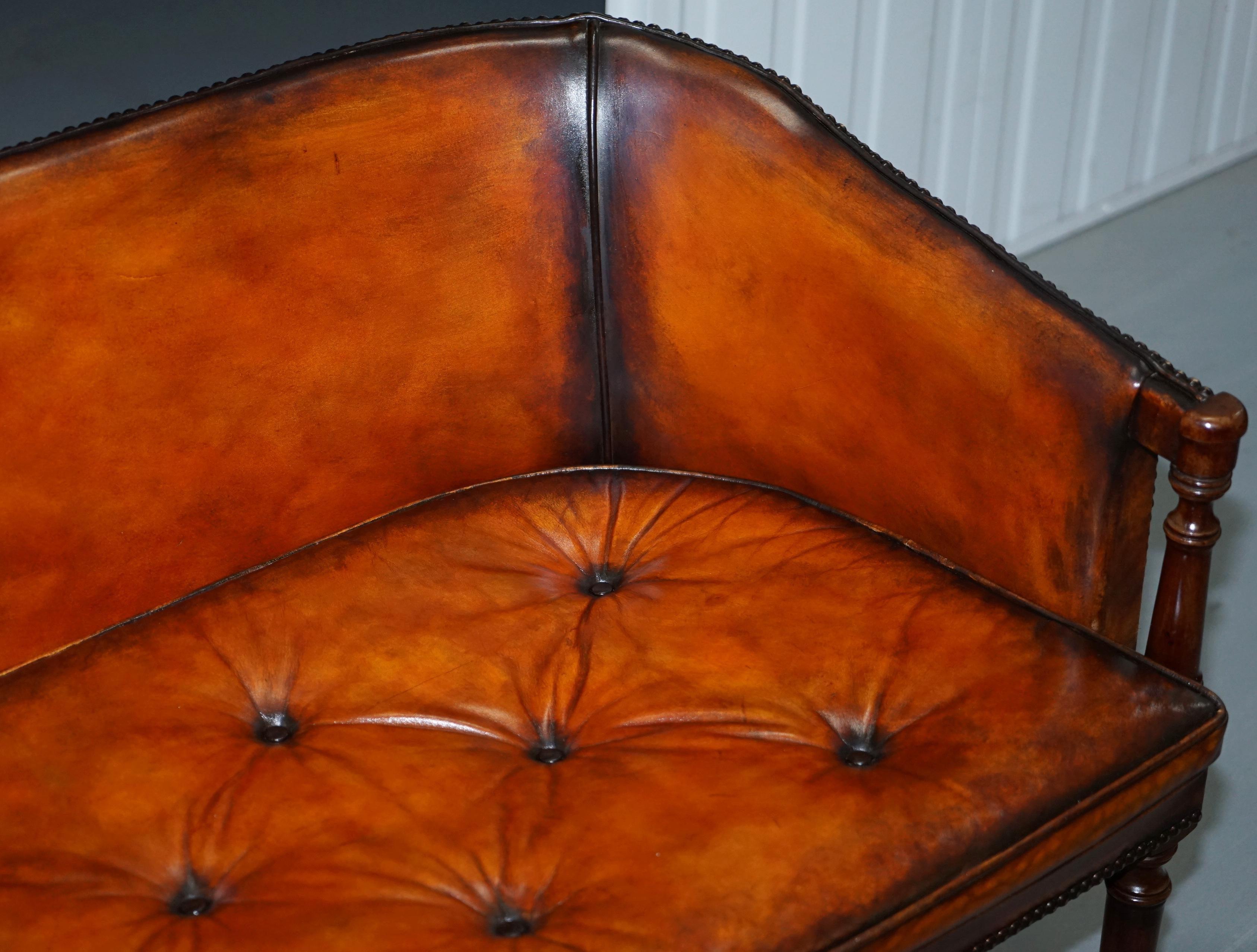 19th Century Restored Hand Dyed Whisky Brown Leather Regency Chesterfield Sofa