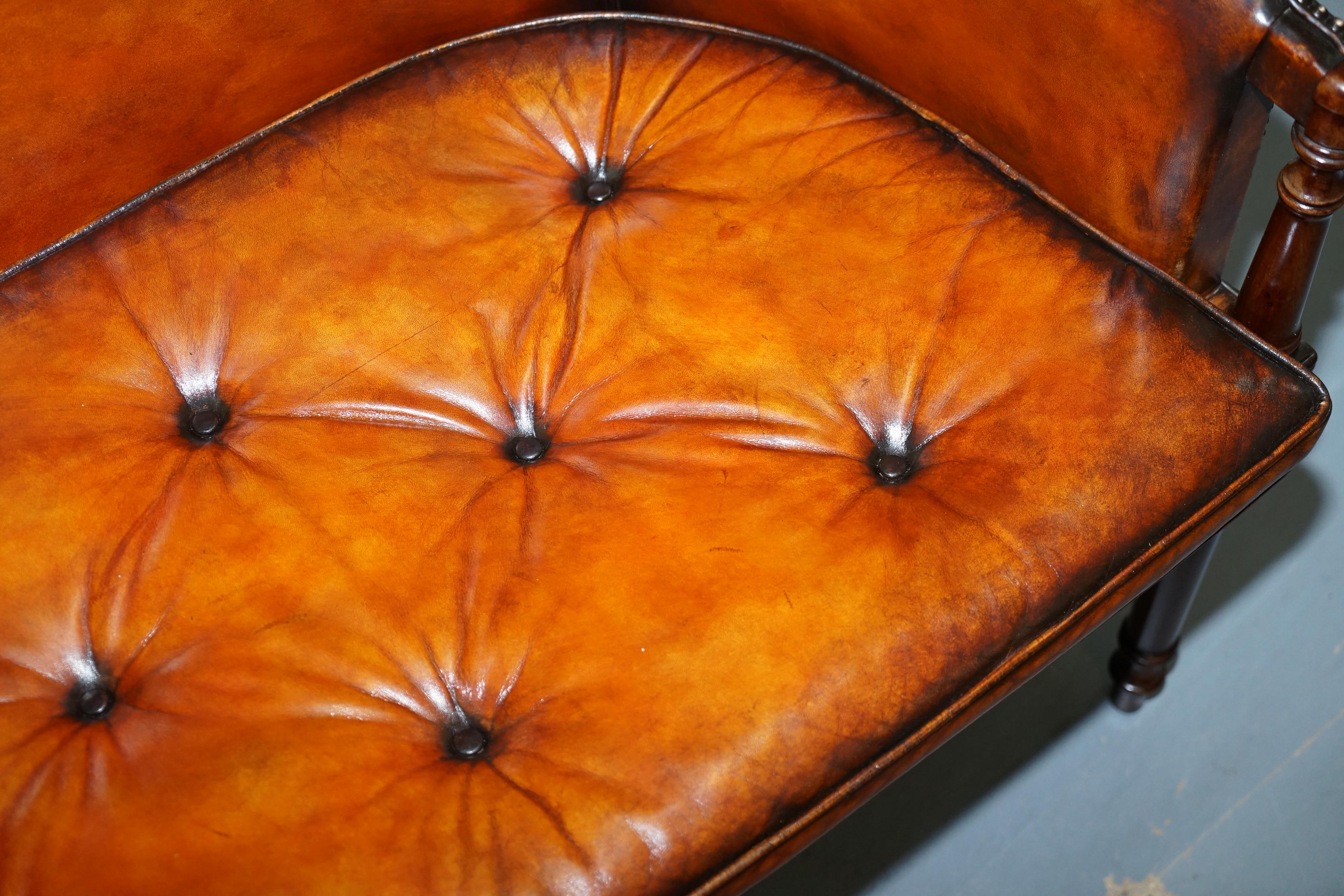 Restored Hand Dyed Whisky Brown Leather Regency Chesterfield Sofa 1