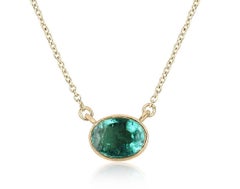 1.30ct 14K Oval Cut Emerald Bezel Set Pendant Necklace East to West May