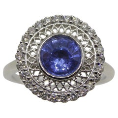 1.30ct Blue Sapphire & Diamond Ring in 18k White Gold