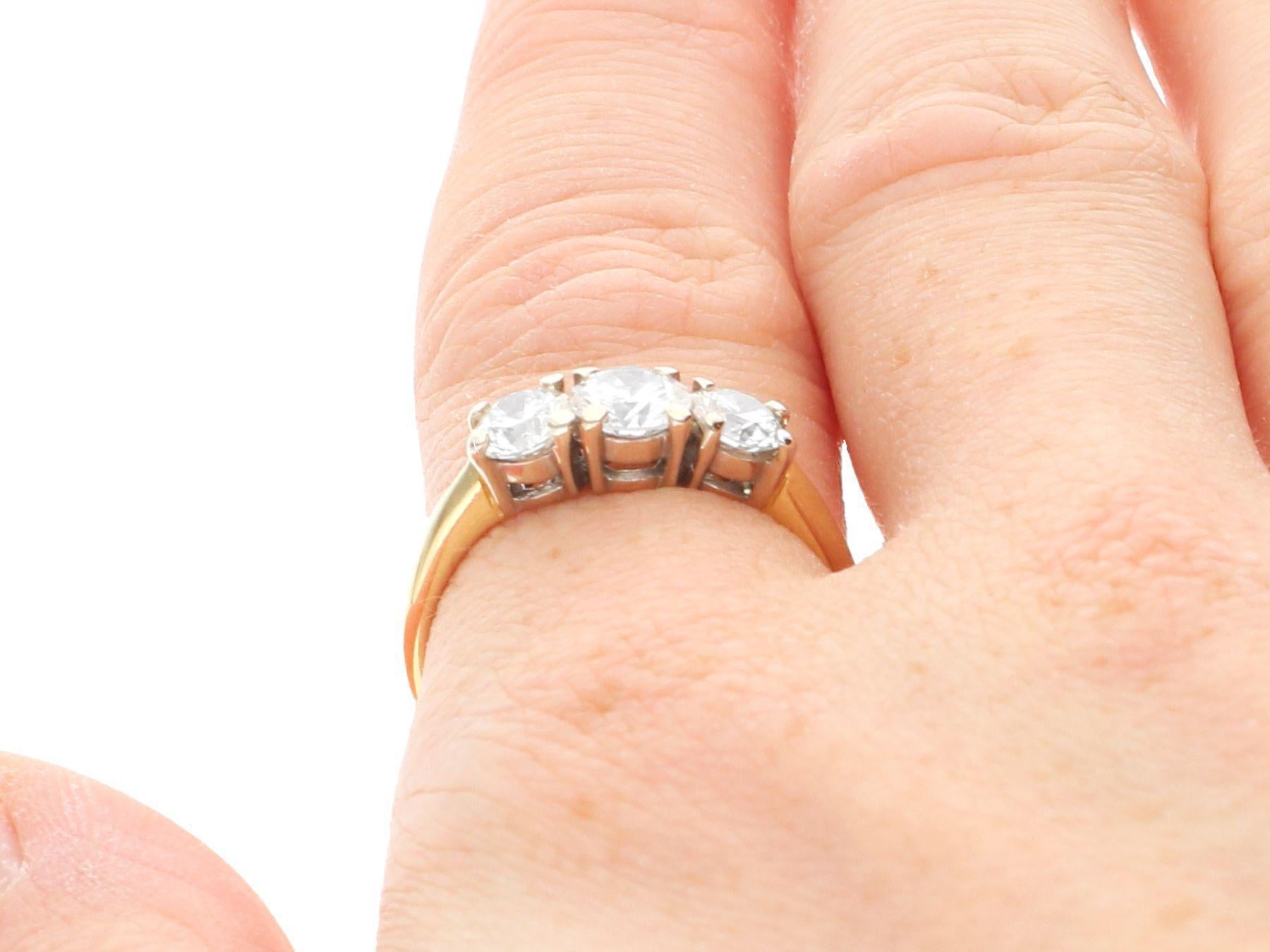 1.30 Carat Diamond and 18k Yellow Gold Three Stone Ring For Sale 3