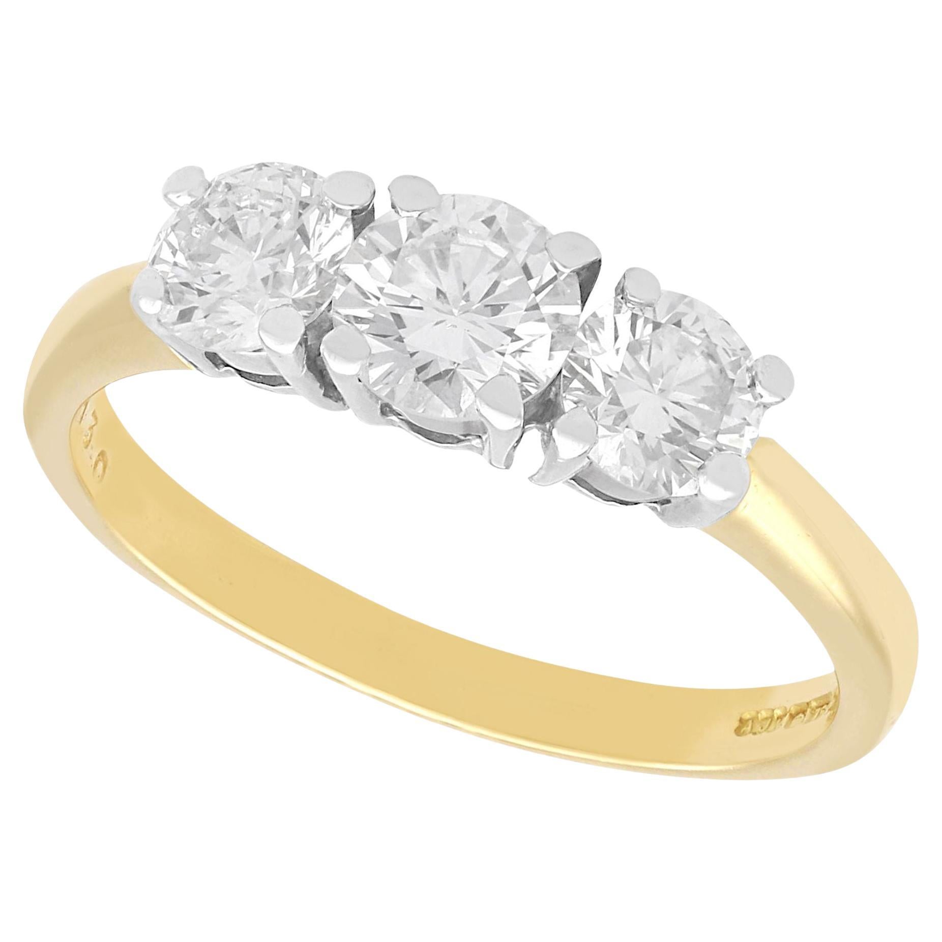 1.30 Carat Diamond and 18k Yellow Gold Trilogy Ring For Sale