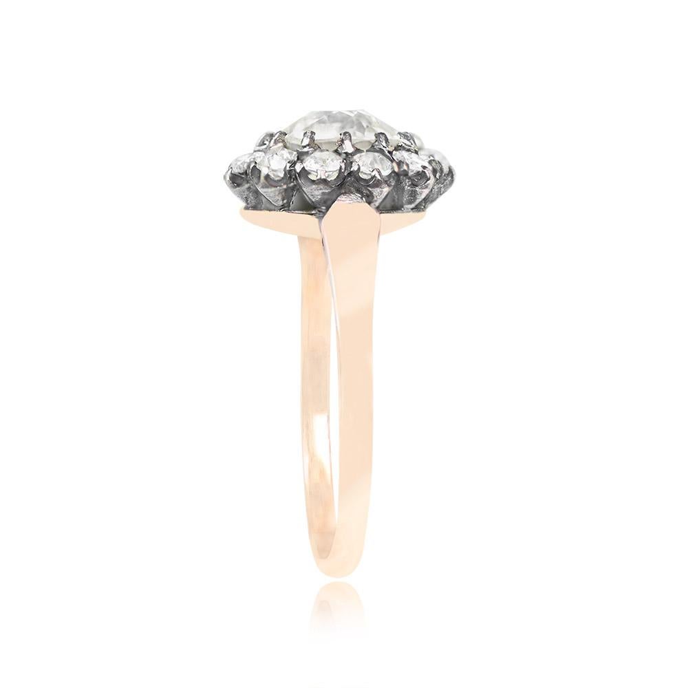 Art Deco 1.30ct Diamond Cluster Ring, VS1 Clarity, Diamond Halo, Silver & 18k Yellow Gold For Sale