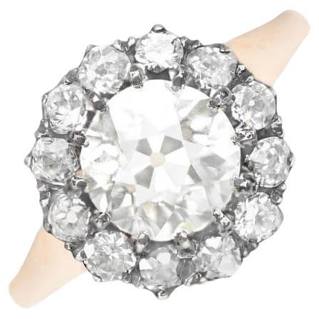 1.30ct Diamond Cluster Ring, VS1 Clarity, Diamond Halo, Silver & 18k Yellow Gold For Sale