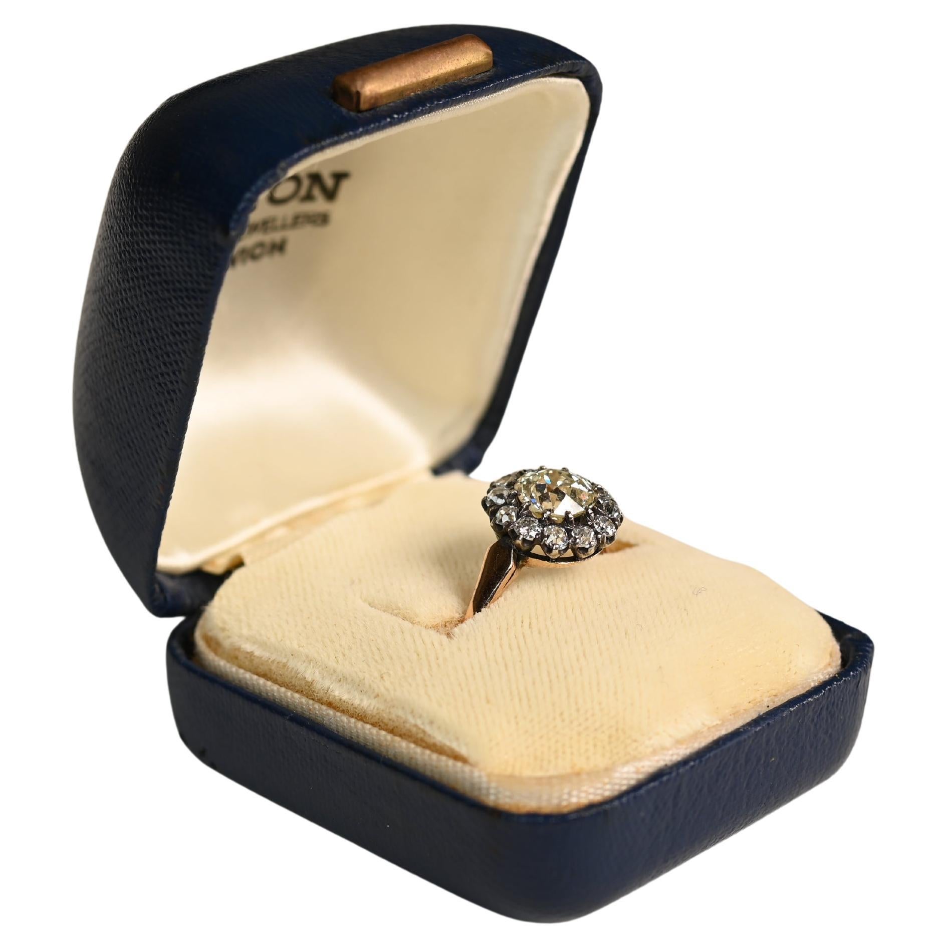 Anillo en racimo de diamantes (aprox. 1,3 quilates), pureza VS1, plata y oro amarillo de 18k