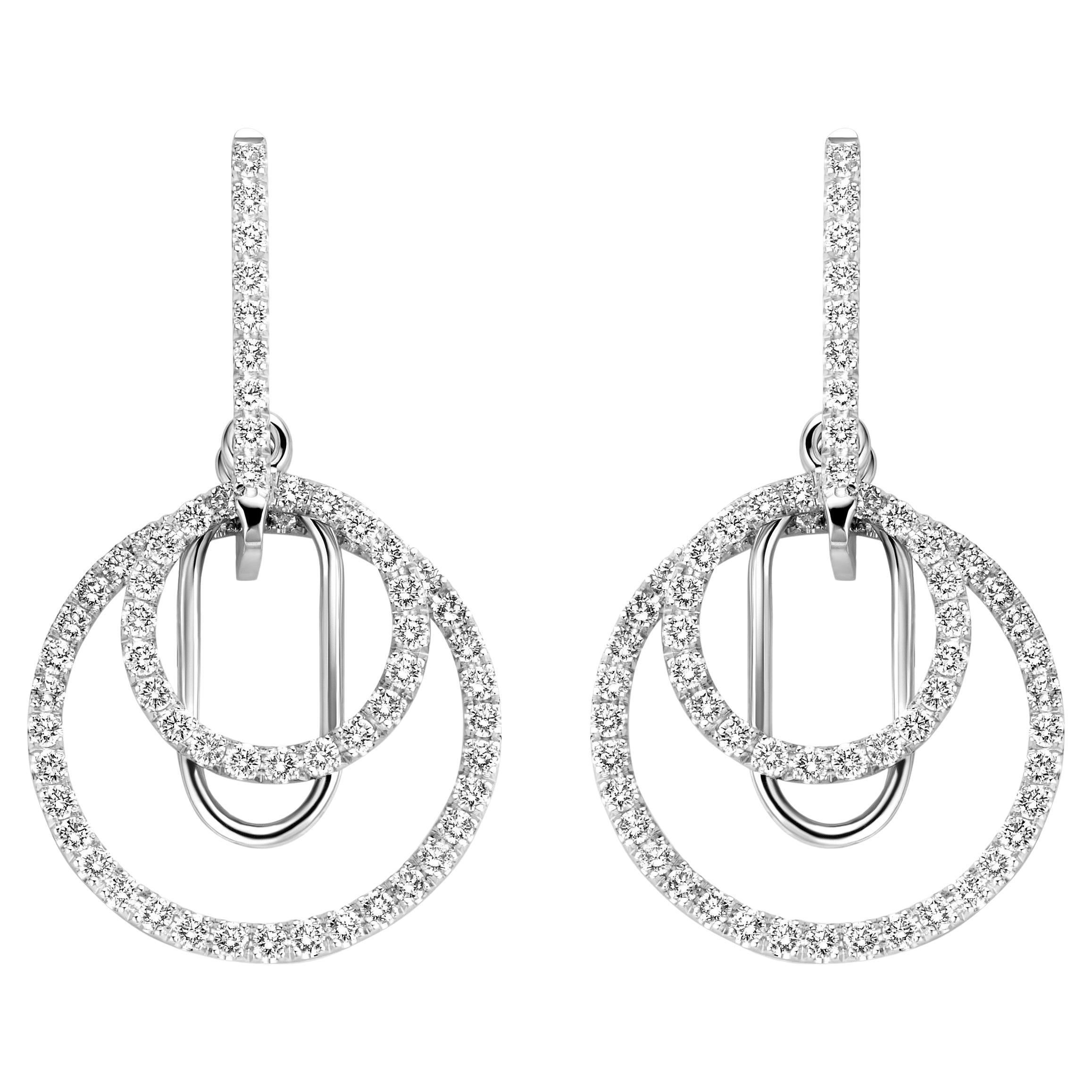 Pendants d'oreilles contemporains en or blanc 18 carats avec diamants de 1,30 carat de qualité VS-F