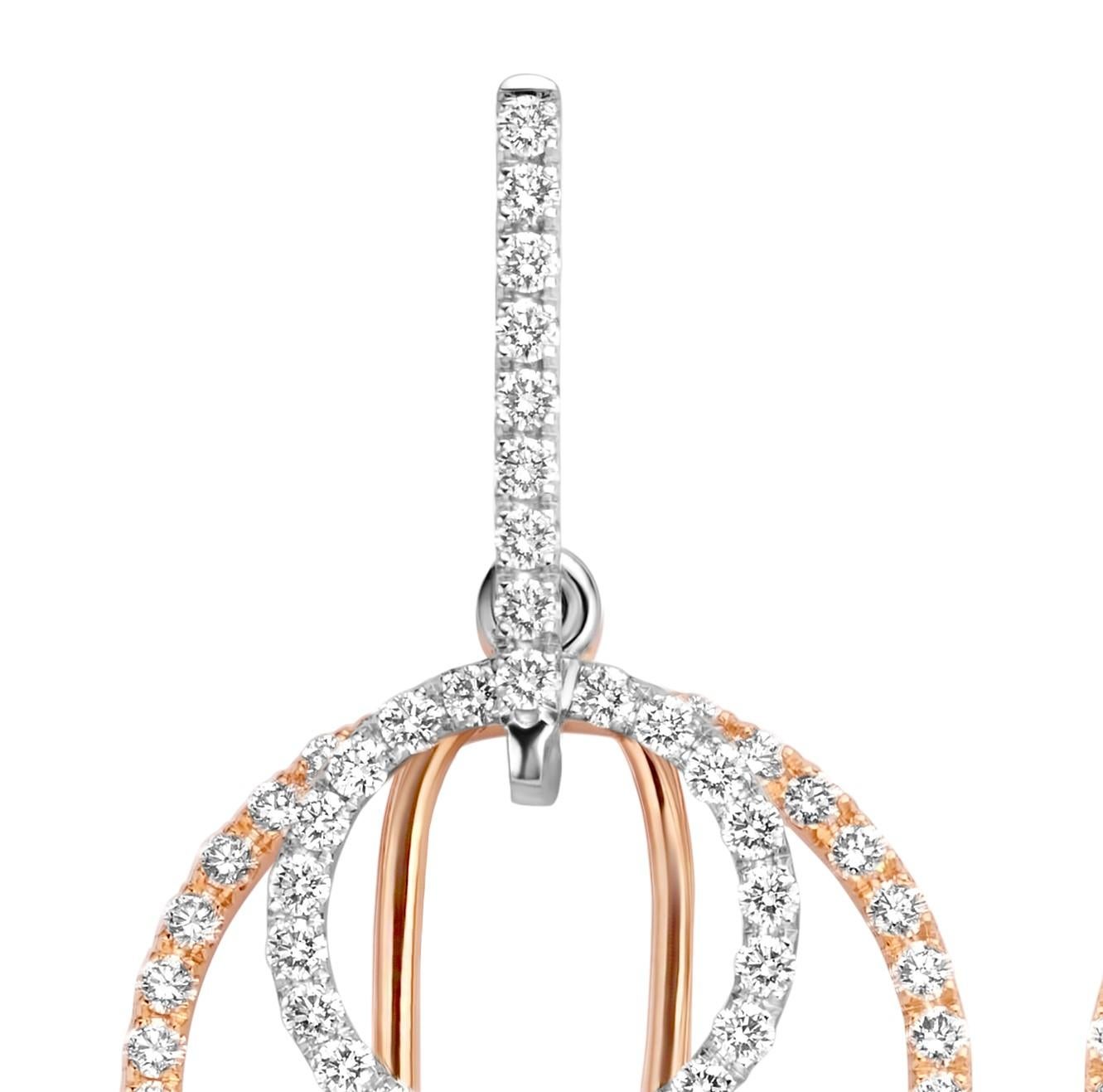 Brilliant Cut 1, 30Ct Diamonds VS-F Quality 18K White & Rose Gold Contemporary Dangle Earrings For Sale
