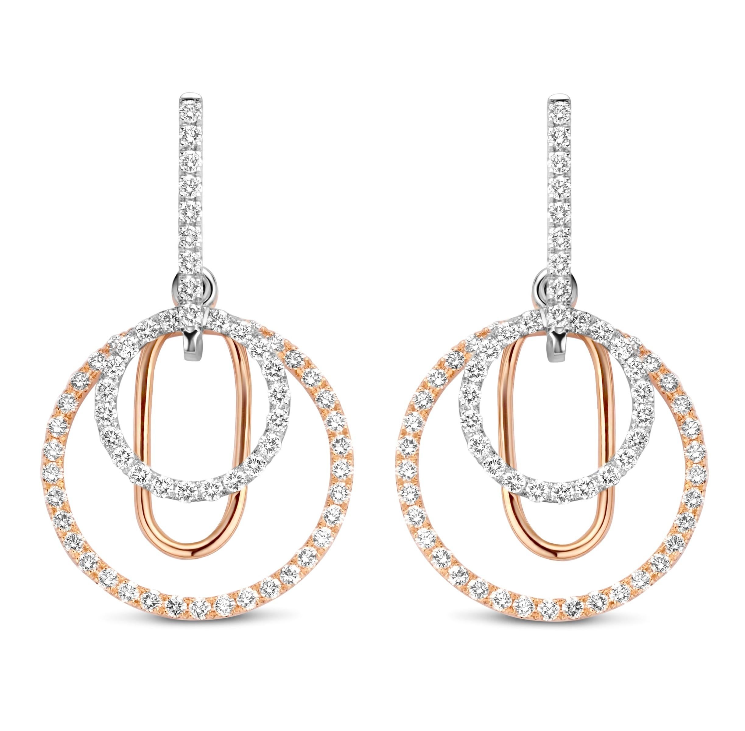 1, 30Ct Diamonds VS-F Quality 18K White & Rose Gold Contemporary Dangle Earrings In New Condition For Sale In GENT, BE