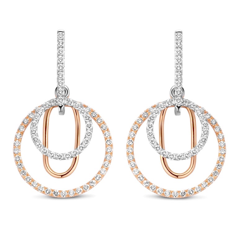 1, 30Ct Diamonds VS-F Quality 18K White and Rose Gold Contemporary Dangle  Earrings For Sale at 1stDibs
