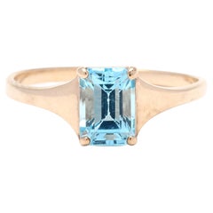 Vintage 1.30 Carat Emerald Cut Blue Topaz Solitaire Ring, 10k Yellow Gold, Ring