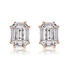 1.30ct Emerald Cut Mosaic Diamond Stud Earrings in 18K Rose Gold
