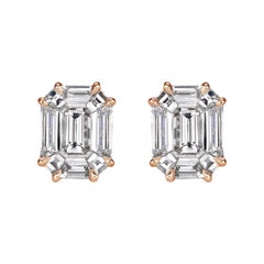 1.30ct Emerald Cut Mosaic Diamond Stud Earrings in 18K Rose Gold