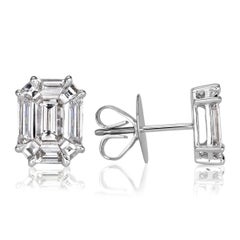 1.30ct Emerald Cut Mosaic Diamond Stud Earrings in 18K White Gold