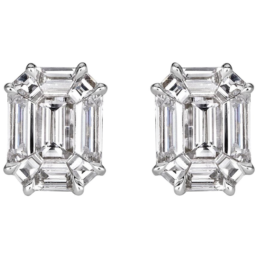 1.30ct Emerald Cut Mosaic Diamond Stud Earrings in 18K White Gold