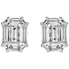 1.30ct Emerald Cut Mosaic Diamond Stud Earrings in 18K White Gold