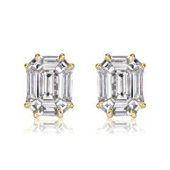 1.30ct Emerald Cut Mosaic Diamond Stud Earrings in 18K Yellow Gold
