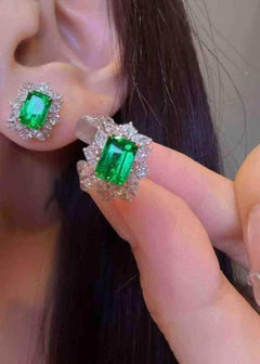 1.30ct Emerald Stud Earrings with 0.80ct Diamonds 18K Gold