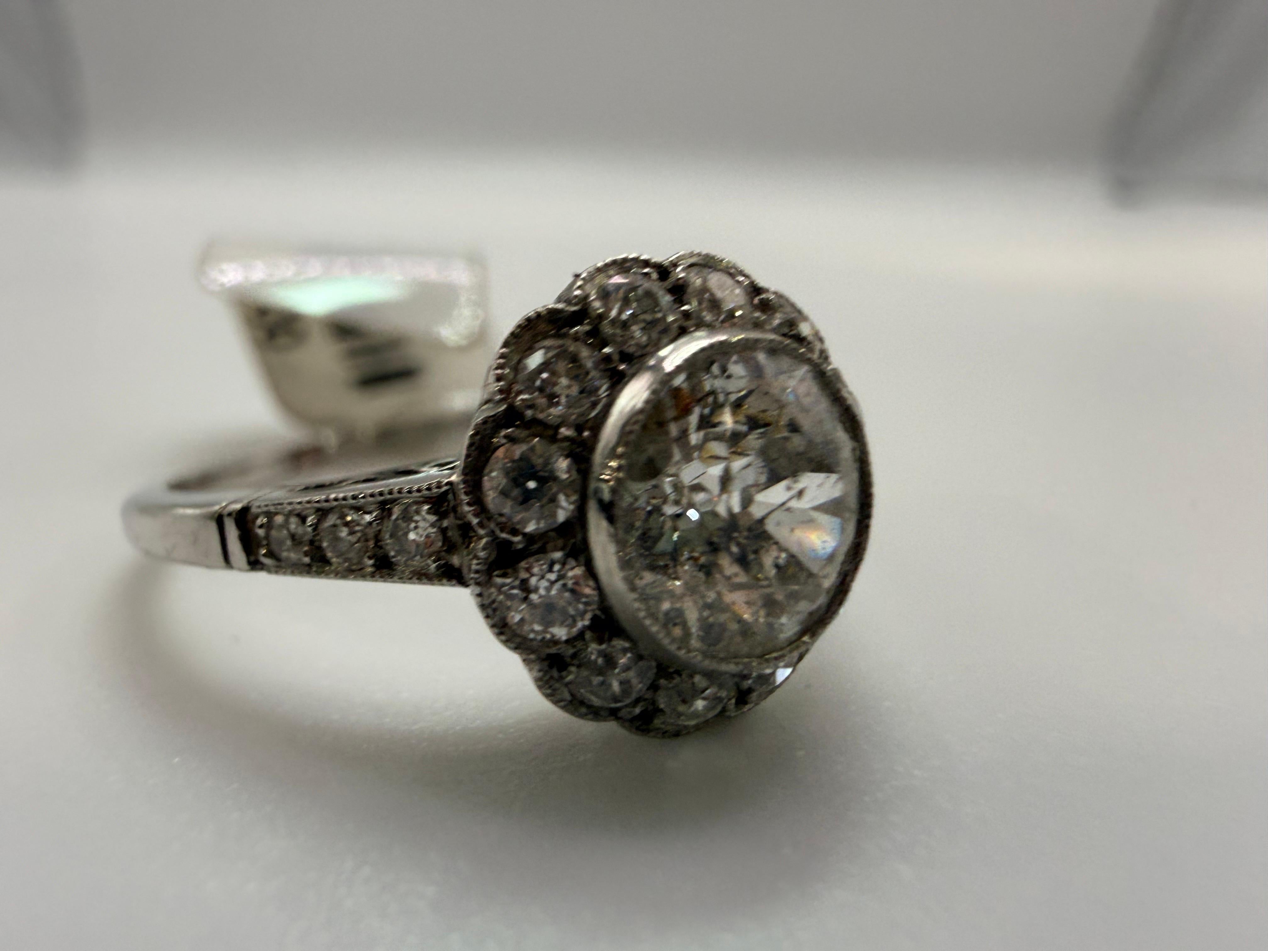 Anillo de compromiso de 1,30 ct Vintage PLATINO Corte brillante en venta