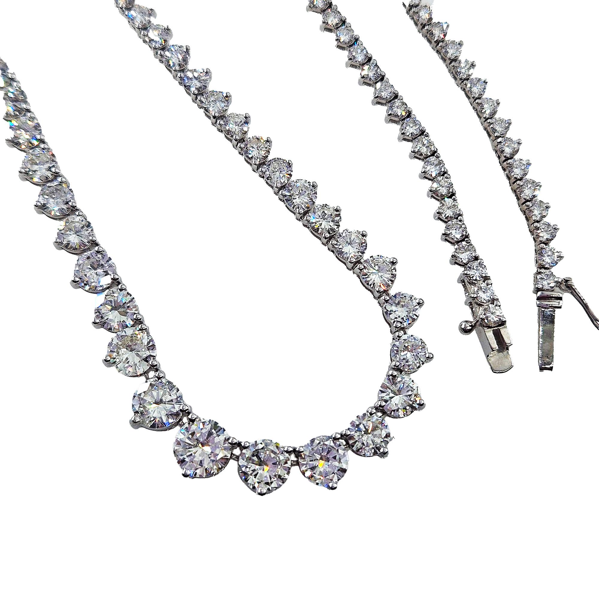 13.0ct Estate Graduated Round Diamond Riviera Tennis 14k White Gold Necklace For Sale 4