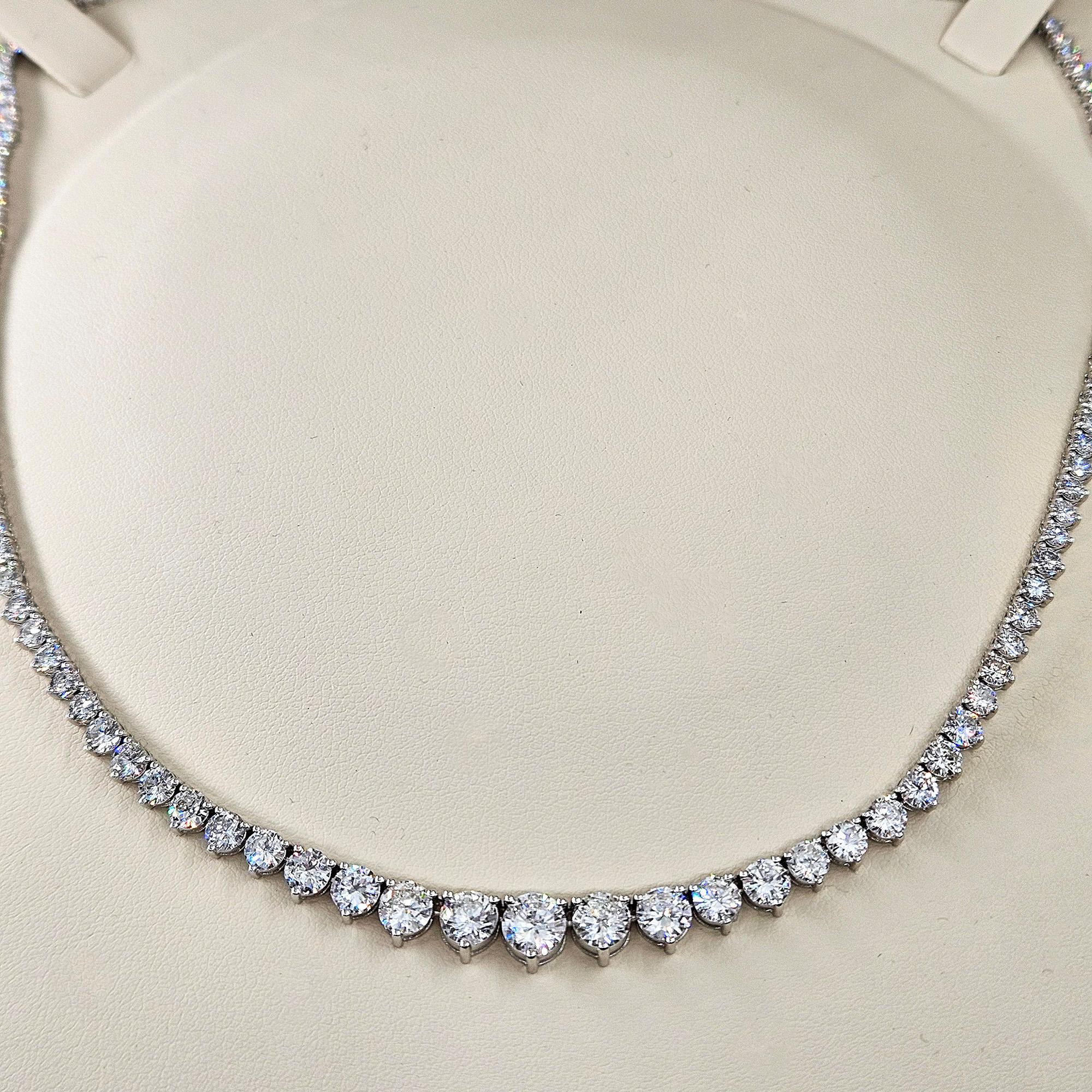 13.0ct Estate Graduated Round Diamond Riviera Tennis 14k White Gold Necklace For Sale 6