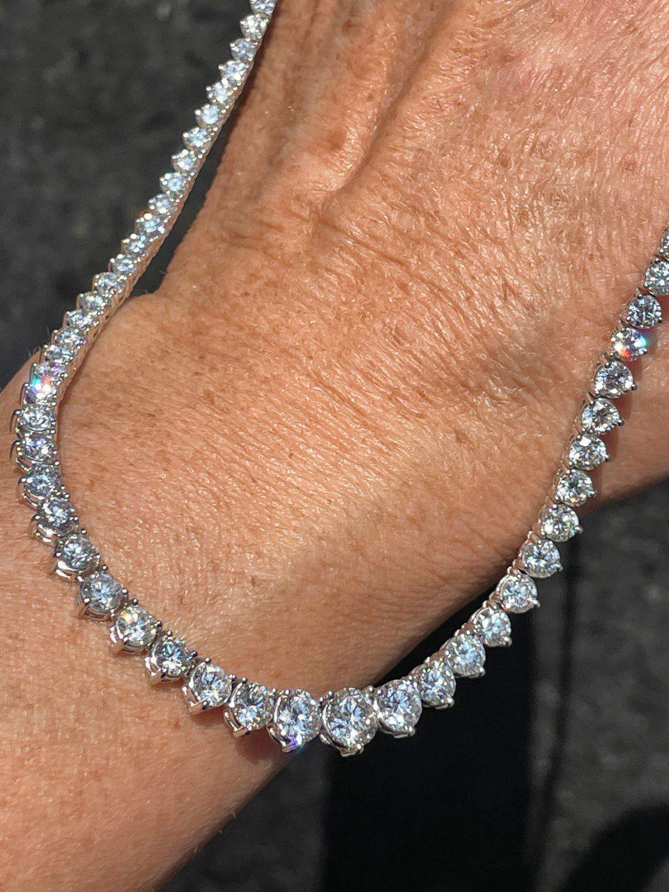 13.0ct Estate Graduated Round Diamond Riviera Tennis 14k White Gold Necklace For Sale 9