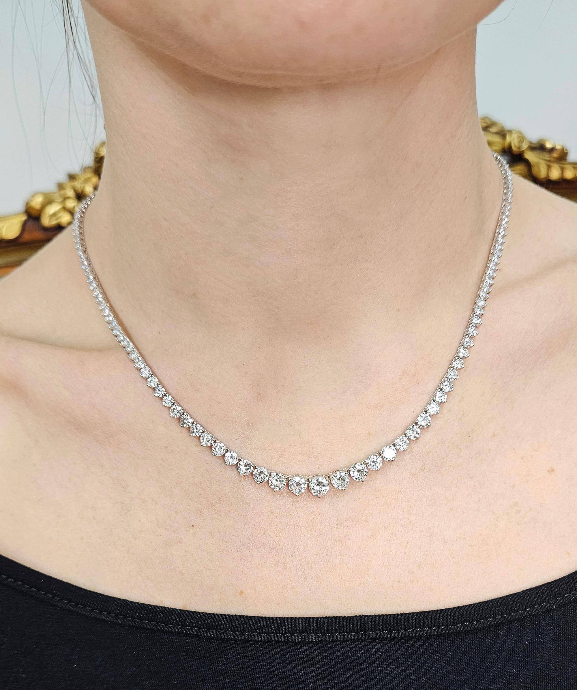 13.0ct Estate Graduated Round Diamond Riviera Tennis 14k White Gold Necklace For Sale 12